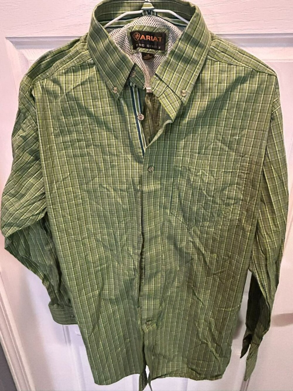 Ariat Pro Series Green Plaid Long Sleeve Button-Down Shirt L/G Mesh Lining Weste - Picture 7 of 9